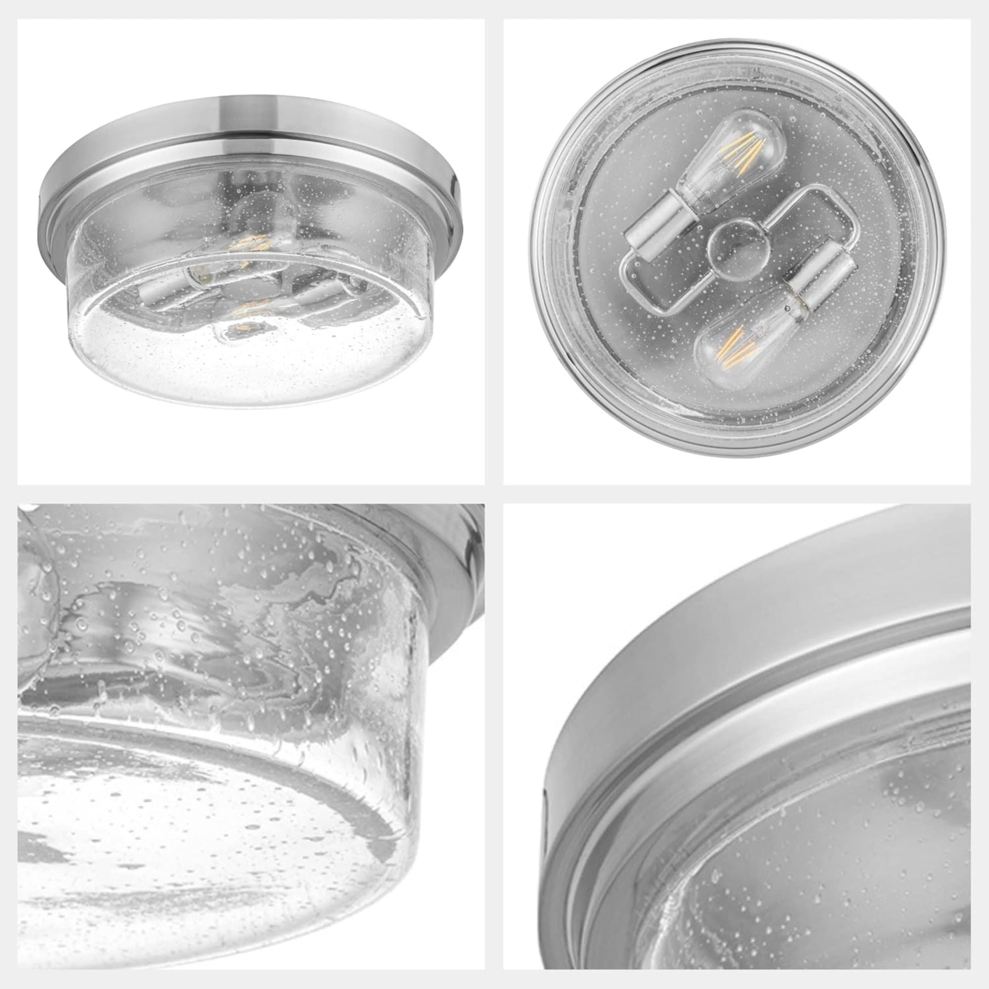 Prominence Home 2 Pack Madalyn 13" Flush Mount Ceiling Light, Seeded Glass, Brushed Nickel