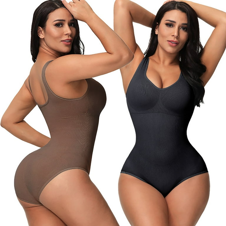 fartey One Piece Bodysuit for Women Solid Color Tummy Control Shapewear  with Built in Bra Jumpsuit Body Shaper 