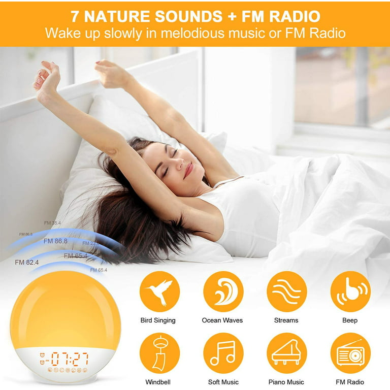 XGeek Sunrise Alarm Clock Wake Up Light with Sunrise Simulation Dual Alarms  with FM Radio 7 Nature Sounds & Snooze 7 Colors Night Light Sleep Aid  Digital Alarm Clock for Bedroom Heavy