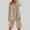 Beige, variant on Women's Cotton Linen Short Sets 2 Piece Long Sleeve Button V Neck Top and Short Vacation Two Piece Outfits