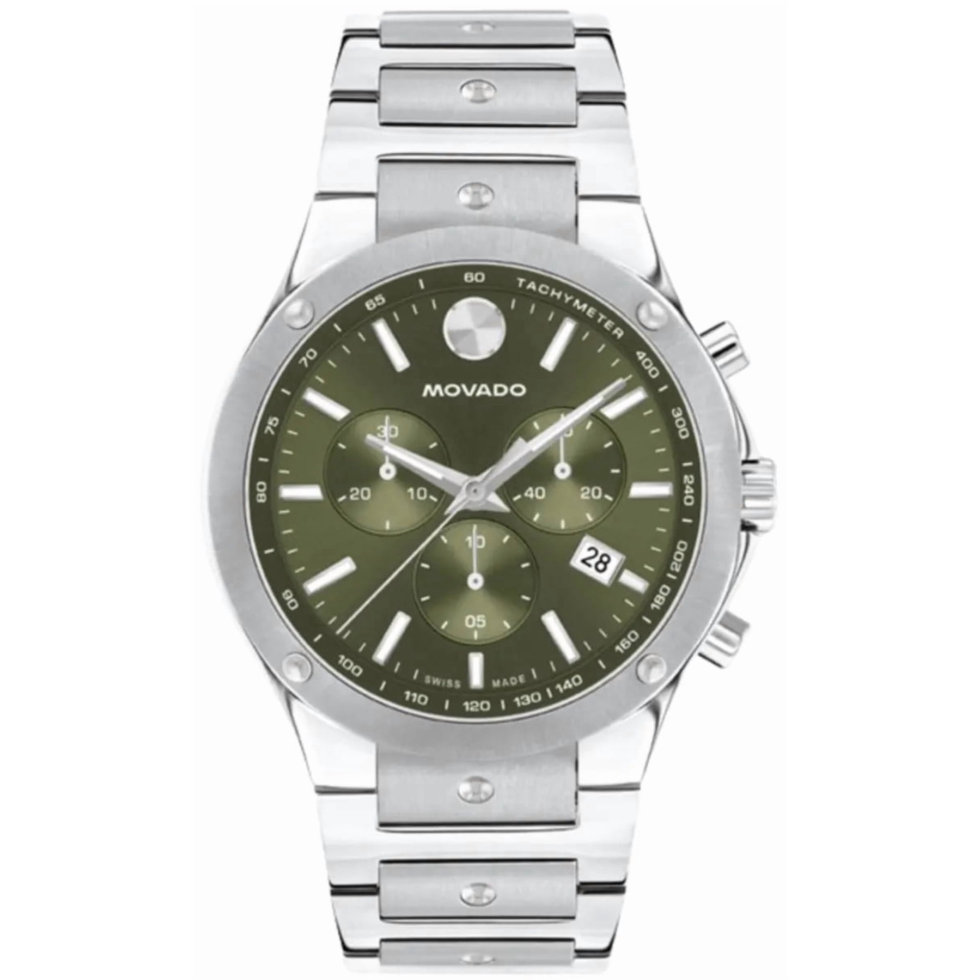Movado SE Quartz Chronograph Green Dial Steel Men's Watch 0607976