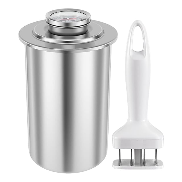BINGLI Ham Maker Meat Press Cooker, Stainless Steel Deli Meat Press Mold with Thermometer, Large Capacity Homemade Lunch Meat Press Tool with Meat Tenderizer for Pork Beef Fish Seafood