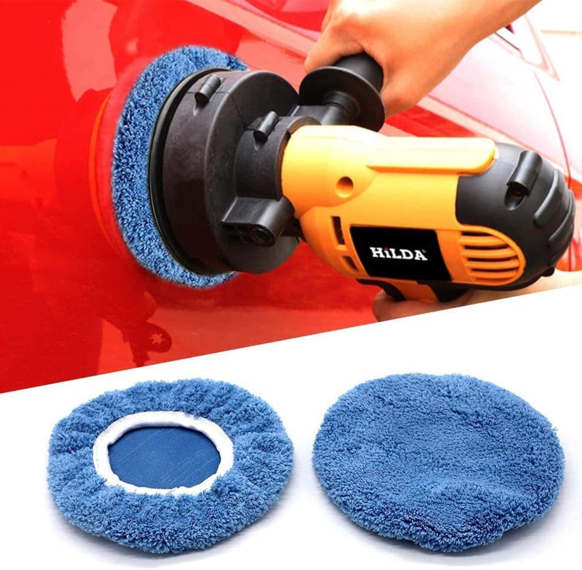 9PCS Car Buffer Polisher Pad Bonnet, 9 to 10 Inches Car Orbital Polishing Bonnet Coral Fleece Buffing Cover, Soft Microfiber Car Woolen Wax Kit, Universal Auto Cleaning Waxers Set