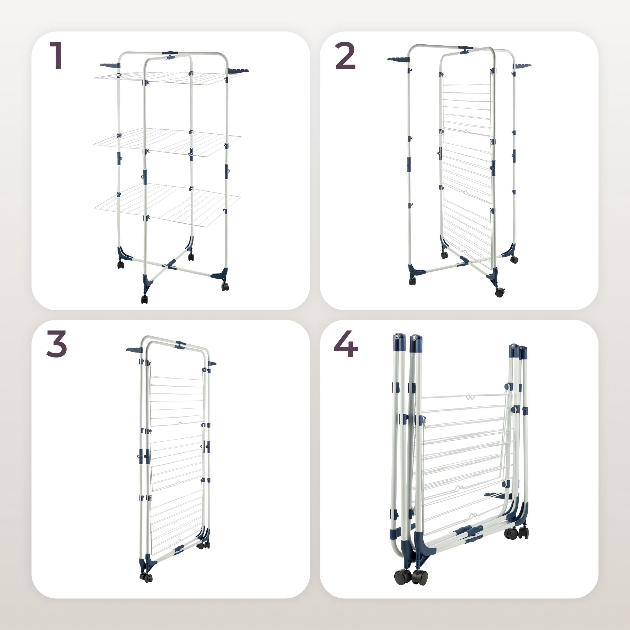 Lavish Home 3-Tier Collapsible Clothes Drying Rack with Shelves, White