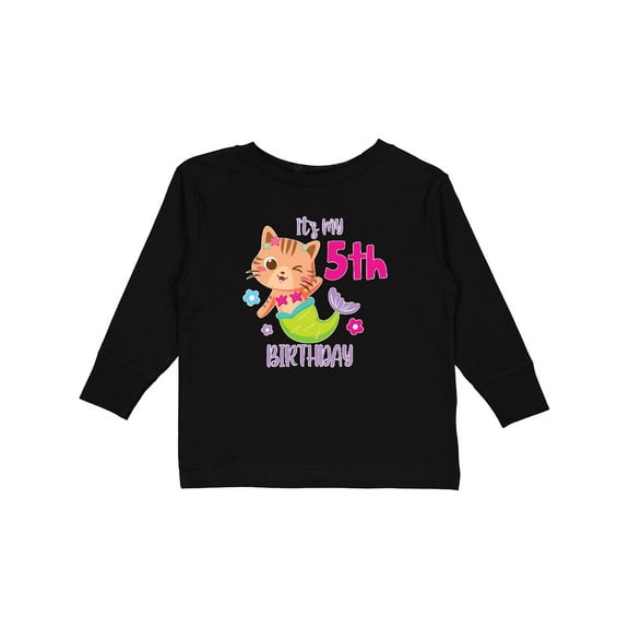 Inktastic It's My 5th Birthday with Cute Cat Mermaid Girls Long Sleeve Toddler T-Shirt