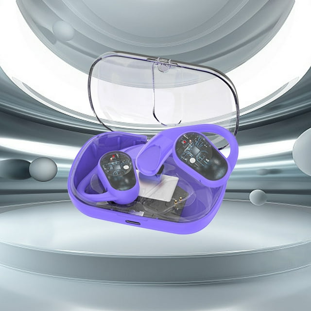 Auriculares inalámbricos Bluetooth con conducción ósea, compartimento de carga semitransparente, pantalla digital y gancho giratorio para la oreja para deportes y running.