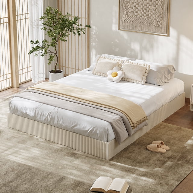 Kojooin Wood Platform Bed Frame with Fluted Design, Low Profile Minimalist Bed Base, No Box Spring Required