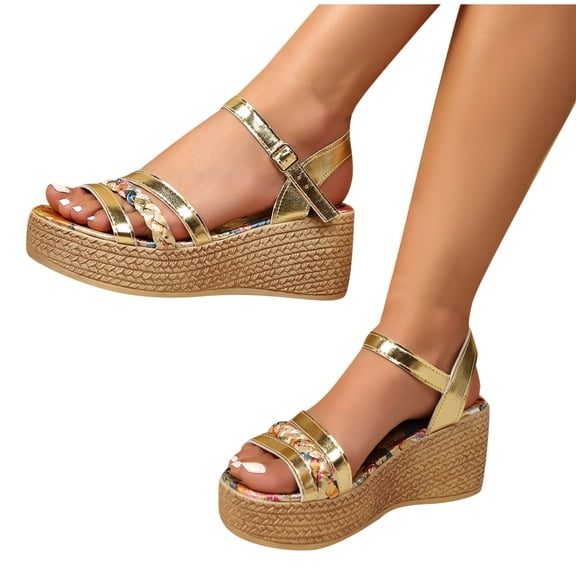 Maoxin Womens Sandals Fashion Casual Summer New Style Fish Mouth Solid Color Wedge Heel Large Size Sandals Ladies Sandals Gold 37
