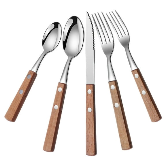 RENACLIPY  Wooden Handle Stainless Steel Cutlery Set for Eating and Serving