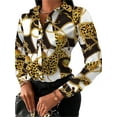 thumbnail image 2 of Seyurigaoka Women Fashion Wild Shirts Chain/Floral/Letter/Geometric Square Print Turn-Down Collar Long Sleeve Blouses Streetwear, 2 of 5