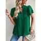 thumbnail image 2 of Blusa de manga con volantes y cuello en V para mujer Camisa elegante y fluida con adornos de volantes Tops casuales lindos de verano Verde S, 2 of 8