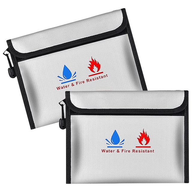 Paquete de 2 Bolsas Ignífugas e Impermeables para Documentos - Bolsa Grande 23 X 18 cm Documentos, Dinero en Efectivo y Archivos con Cremallera