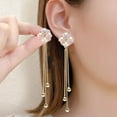 thumbnail image 6 of Eosunjian 1 Pair Women Hanging Earrings 3D Clover Shape Tassel Faux Crystal Electroplated Anti-allergy Lightweight Ear Decoration Jewelry Party Prom Long Dangle Earrings Golden, 6 of 13