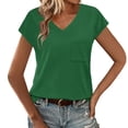 thumbnail image 2 of Tittly T Shirts for Women Spring Tops for Women Womens T Shirts V Neck Cap Short Sleeve Summer Tops Trendy 2025 Loose Casual Tshirts With Pocket Tshirts Shirts Basic Tees Green L, 2 of 8