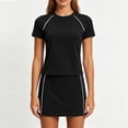 thumbnail image 3 of Ohufall 2PC Womens Short Skirt Sets Sport Short Sleeve Crew Neck Solid Color Elastic Waist Top with Short Skirt Sets, 3 of 5