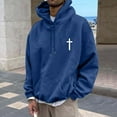 thumbnail image 2 of Christian Hoodies for Men Drawstring Faith Jesus Graphic Long Sleeve Pullover Tops Fall Winter Warm Sweatshirts with Pockets Blue S, 2 of 4