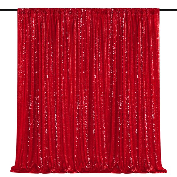 Cortina de telón de fondo Queen Dream con purpurina roja, lentejuelas, 3 x 3 m