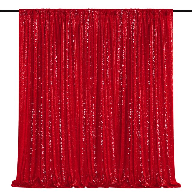 Cortina de telón de fondo Queen Dream con purpurina roja, lentejuelas, 3 x 3 m