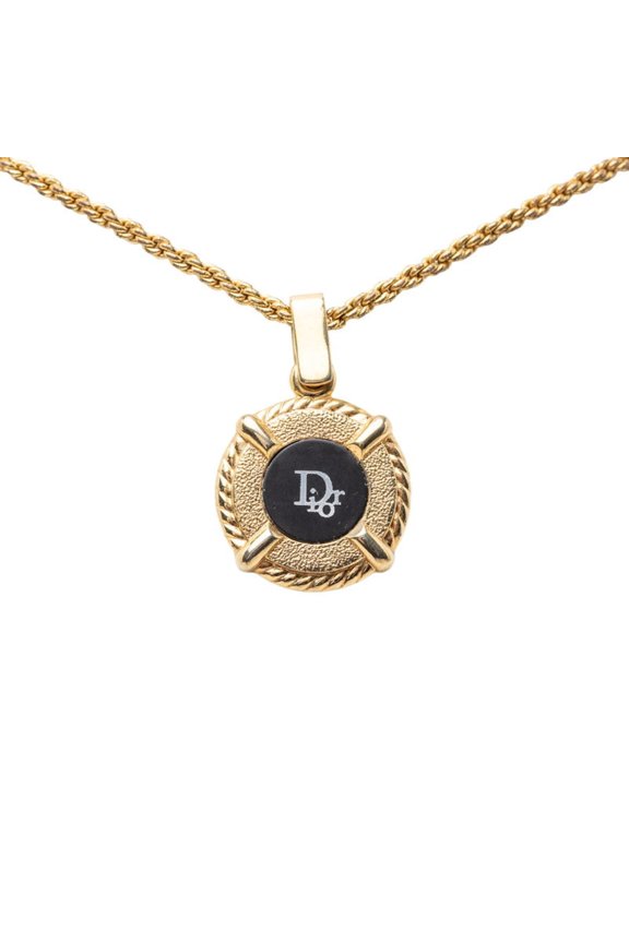 Pre-Owned Christian Dior Dior Vintage CD Logo Necklace, Gold and Black Plated, Women's.
