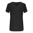 thumbnail image 4 of Top de Manga Corta de Verano para las Mujeres de Tamaño Grande Falso Bolsillo V-Cuello Camiseta, Mezcla de Poliéster Algodón Spandex Top Casual, Lavado a Mano Más Tamaño, 4 of 6