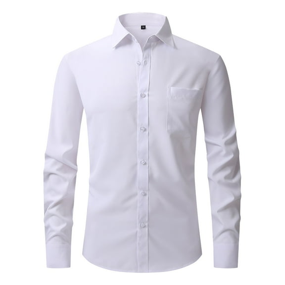 Hogleaql Men's Long Sleeve Button Down Shirts Trendy Wrinkle Free Stretch Collared Shirt Formal Business Wedding Dating Comfy White XL