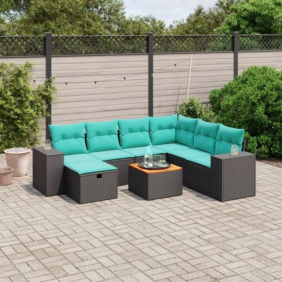 vidaXL 8 Piece Patio Sofa Set with Cushions Black Poly Rattan