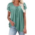 thumbnail image 1 of Pxiakgy Hauts Grande Taille pour Femmes Hauts d'Été Plissés Col Rond Manches Courtes Tuniques Blouses Vert Menthe + S, 1 of 7