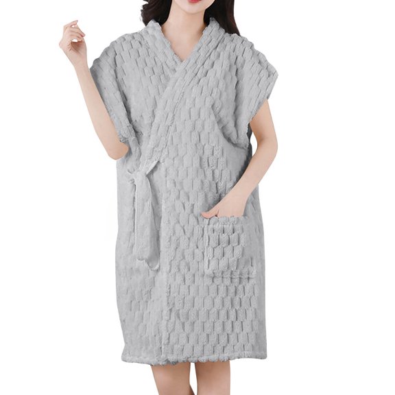 Fengactive Sleeveless Robe for Women Lightweight Knee Length Spa Soft Loose Bathrobe with Pockets Solid Color Warm Nightgown