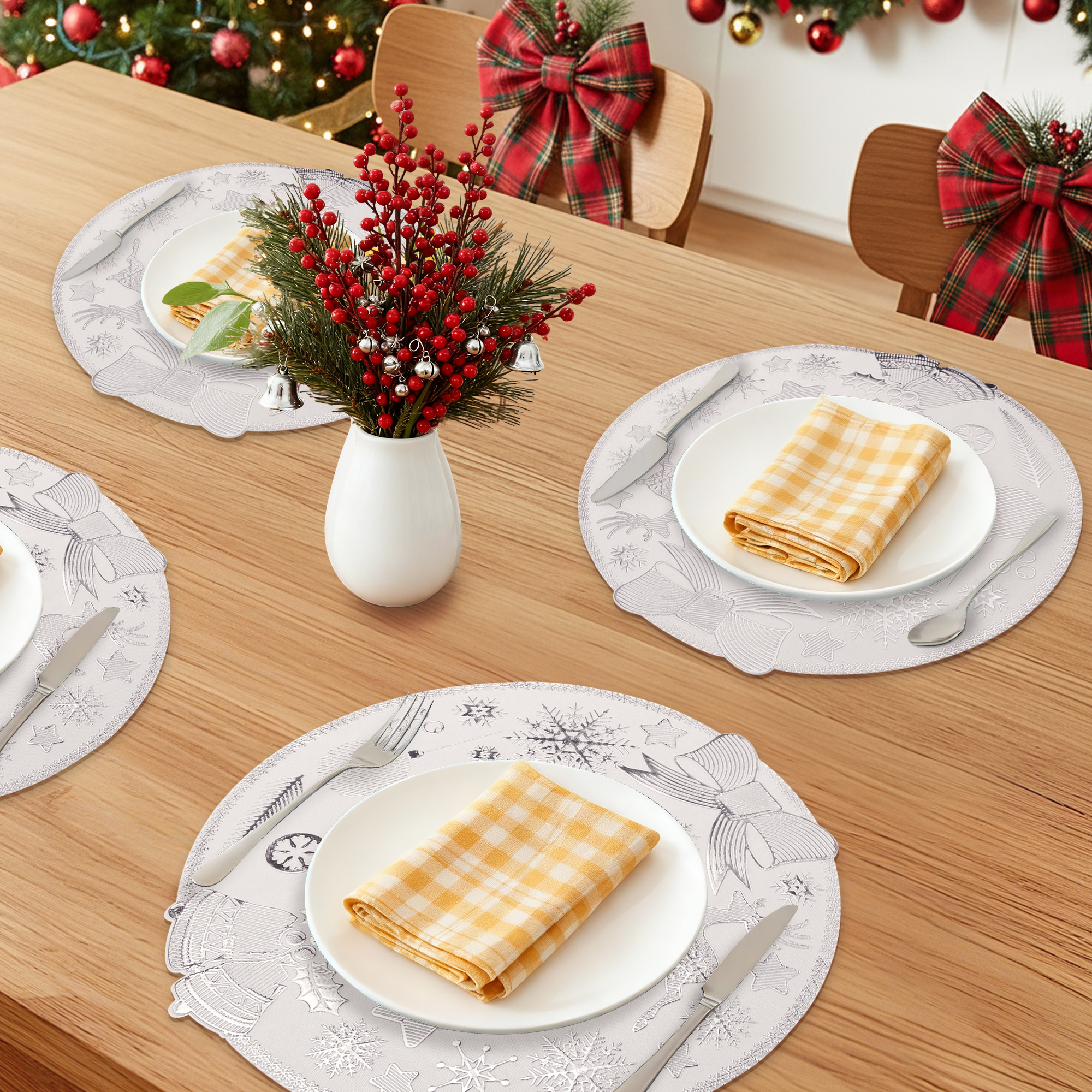 Unique Bargains Set of 6 Washable Kitchen Table Placemats for Holiday Dining Silver