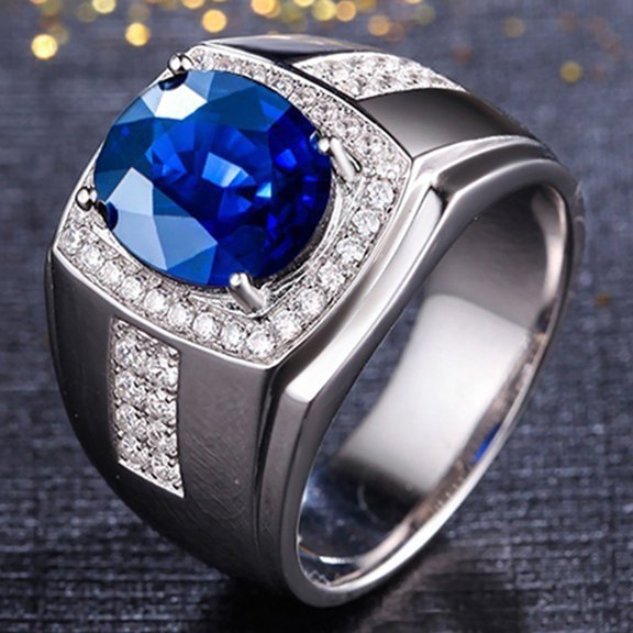 Opvise Luxury Men Cubic Zirconia Rhinestones Inlaid Finger Ring Jewelry Gift
