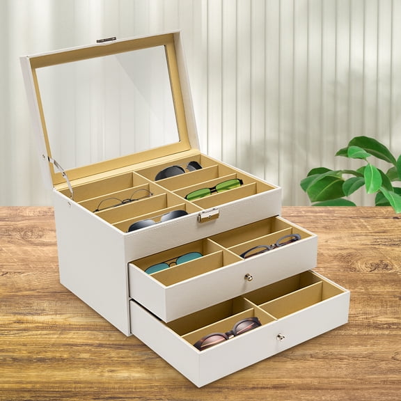 24-Slot Eyeglasses Display Case, 3 Tiers Glasses Storage Organize Box for Sunglasses Store, Household, White