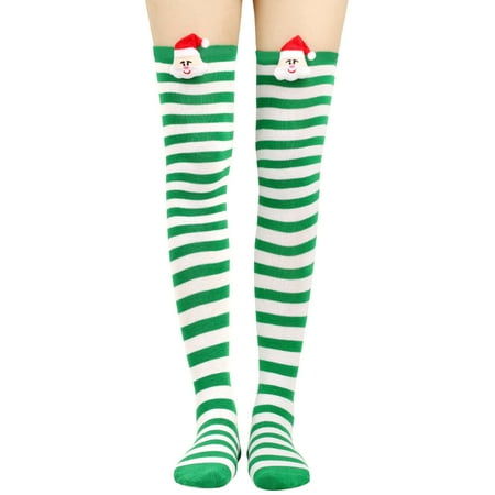 

Blueek Women Christmas Long Tube Knee Socks Striped Garter Cute Accessories Christmas Party