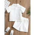 thumbnail image 4 of 2Pcs Little Boys Outfit, 12 18 24M 3 4T Toddlers Summer Autumn Solid Color Lapel Short Sleeve Single-Breasted Tops + Shorts Set, 4 of 10