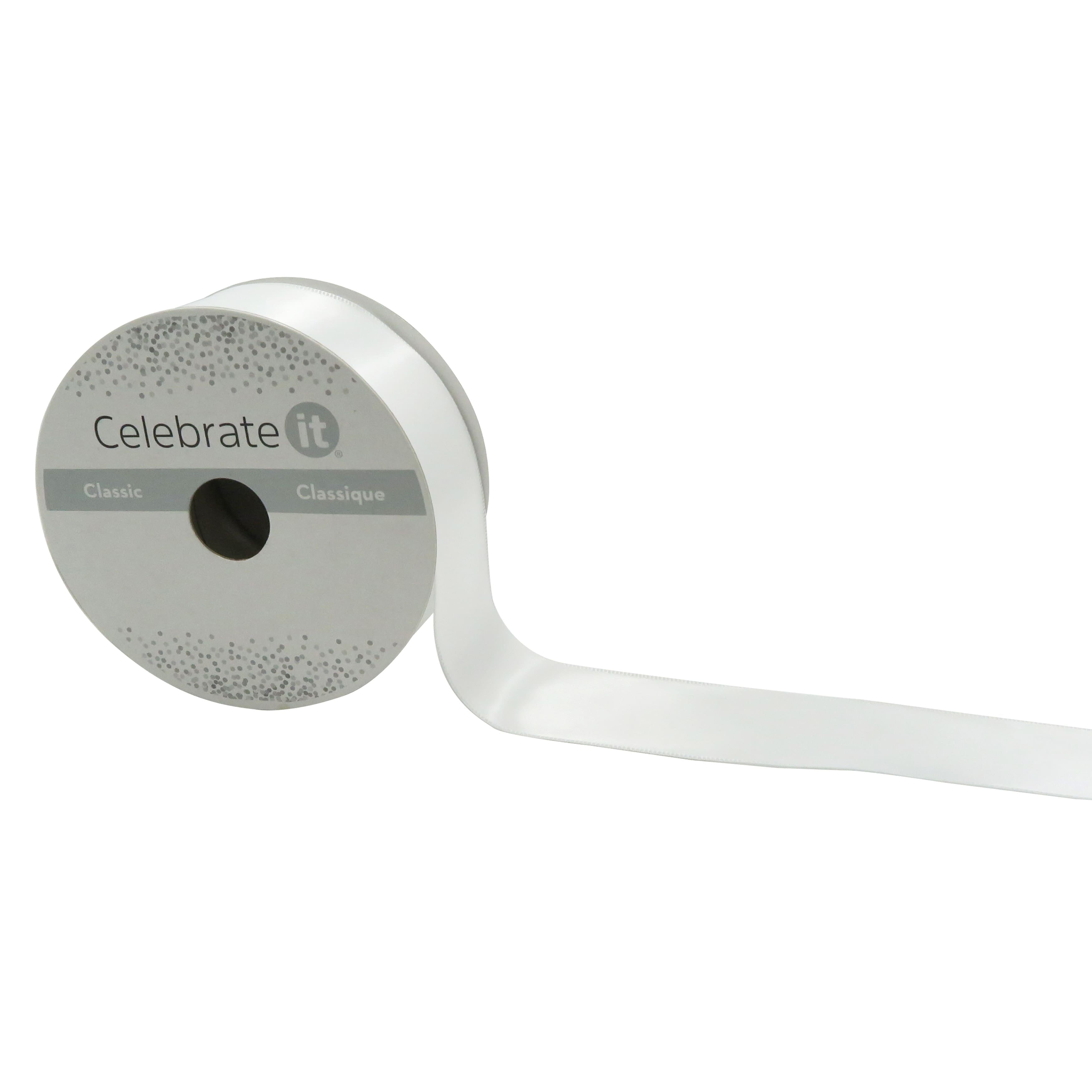 1.5" x 15 yd. Double Faced Satin Wired Ribbon by Celebrate It – White - Woven Selvedge for Bows - Gift Wrapping & Decor - 12 Pack