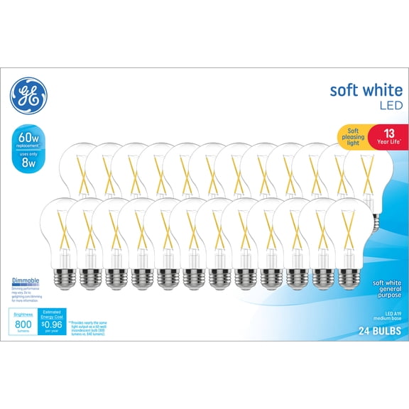 GE General Purpose Bulbs A19 LED Light Bulbs, 60 Watt Replacement, Soft White (24 Pack)