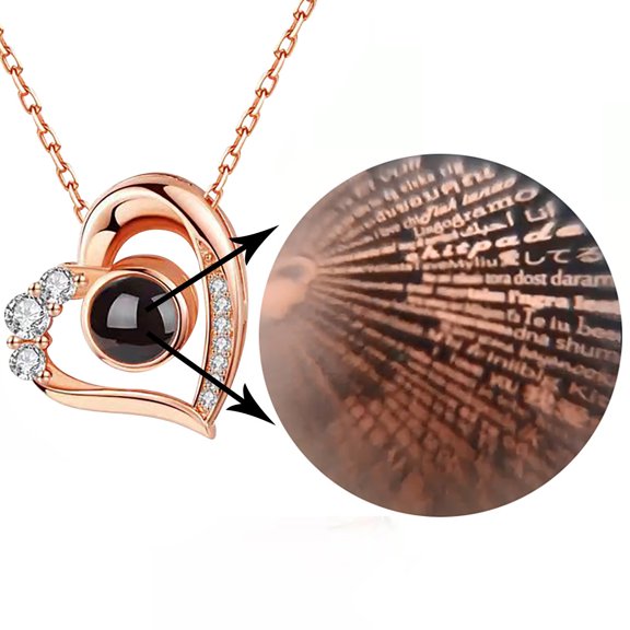 ZZkhGO Heart Projection Necklace 100 Languages, I Love You Cubic Zirconia Necklace, Romantic Gift Necklace for Women