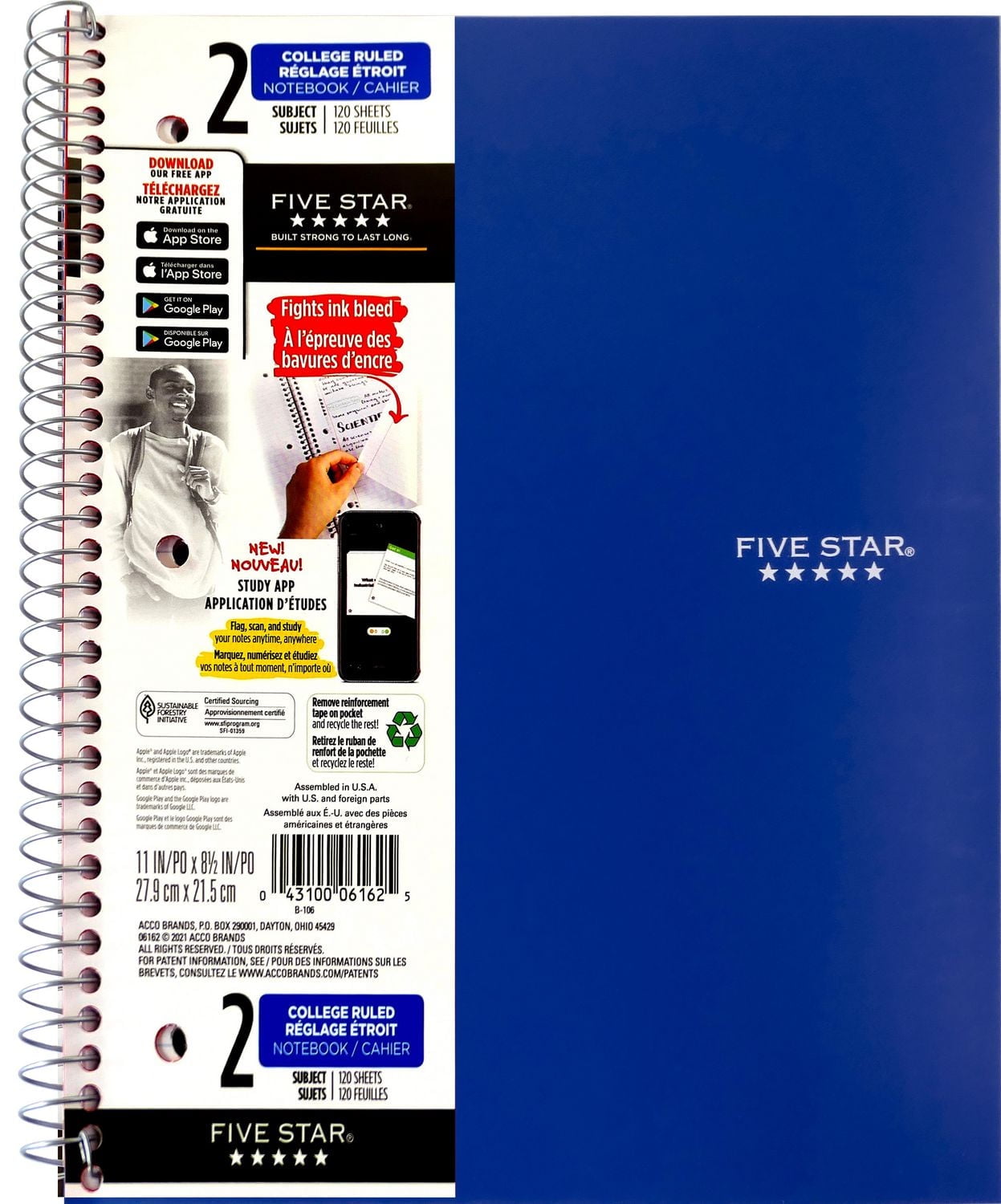 Five Star 2 Subject Notebook 240pg 11",12 pack