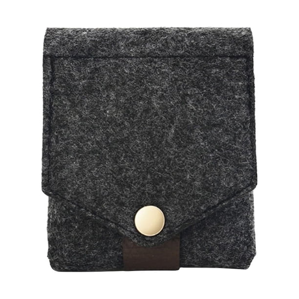 Mini bolsa portátil para lápiz labial con espejo, bolsa cuadrada con cierre a presión, bolsa de fieltro para maquillaje (gris oscuro)
