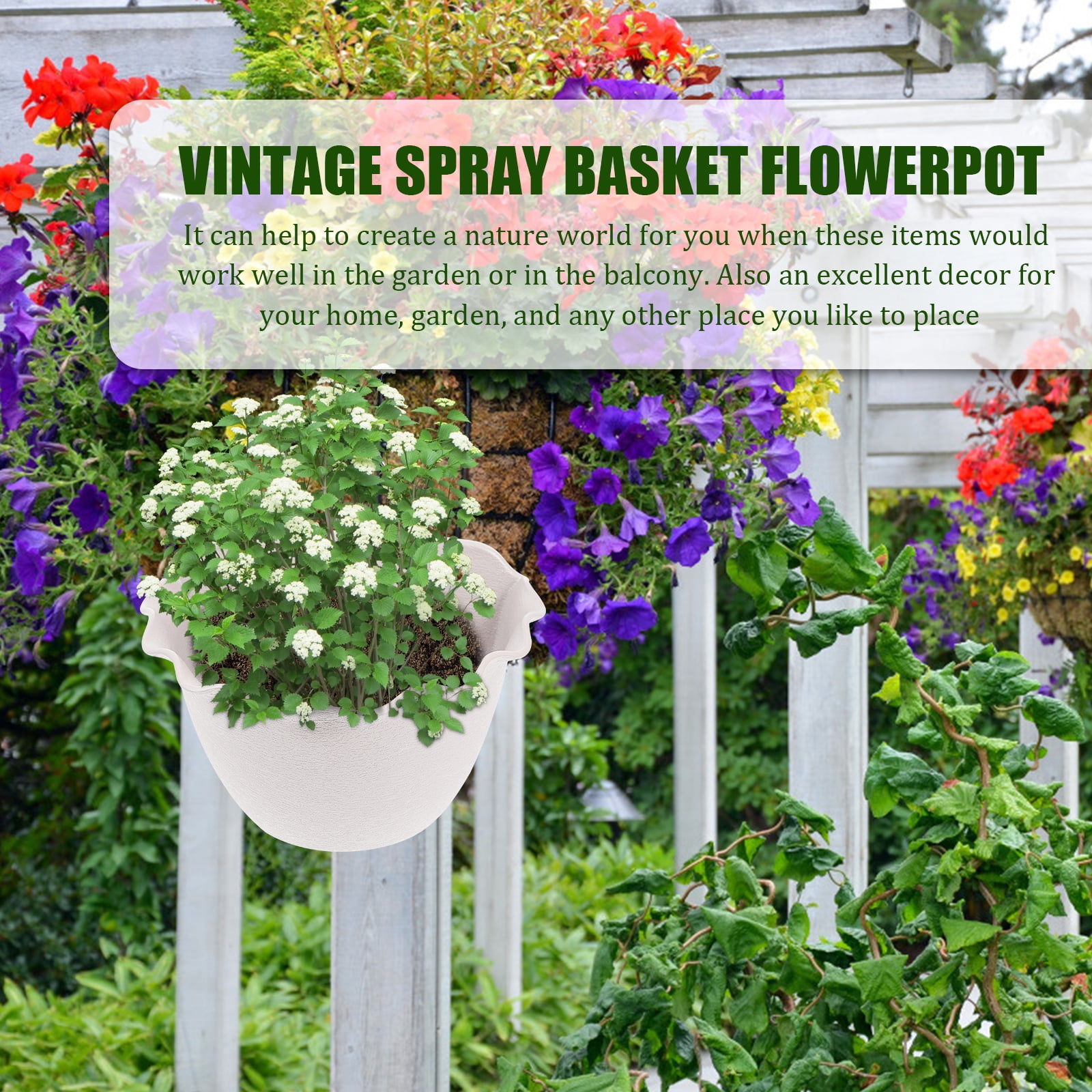YSNOOWE Sturdy White Plastic Balcony Flower Pot, Adorable Decor for Gardens and Yards 2Pcs
