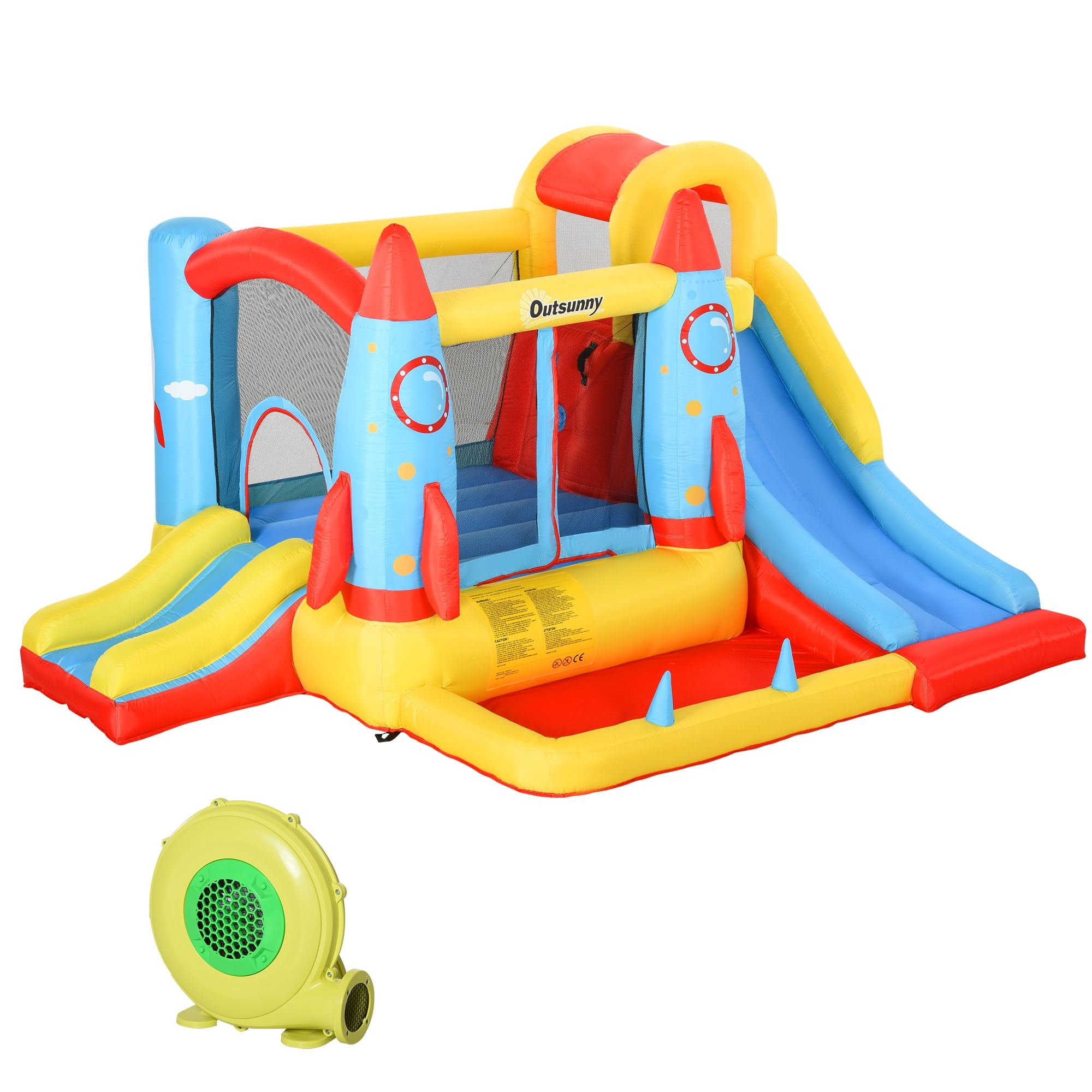Jumping Area Plash Pool/Ball Pit Bounce House with Blower Kids Bouncer with Slide Inflatable Water Slide Climbing Wall Rocket Jumping Castle Bouncy House for Toddlers Including Carry Bag Repair Kit 