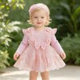 thumbnail image 2 of KPOPLK Baby Girl Floral Tulle Princess Dress Long Sleeve Cute Tutu Skirts Romper with Lace Headband for 3 6 9 12 18 Months(Pink,9-12 Months), 2 of 7