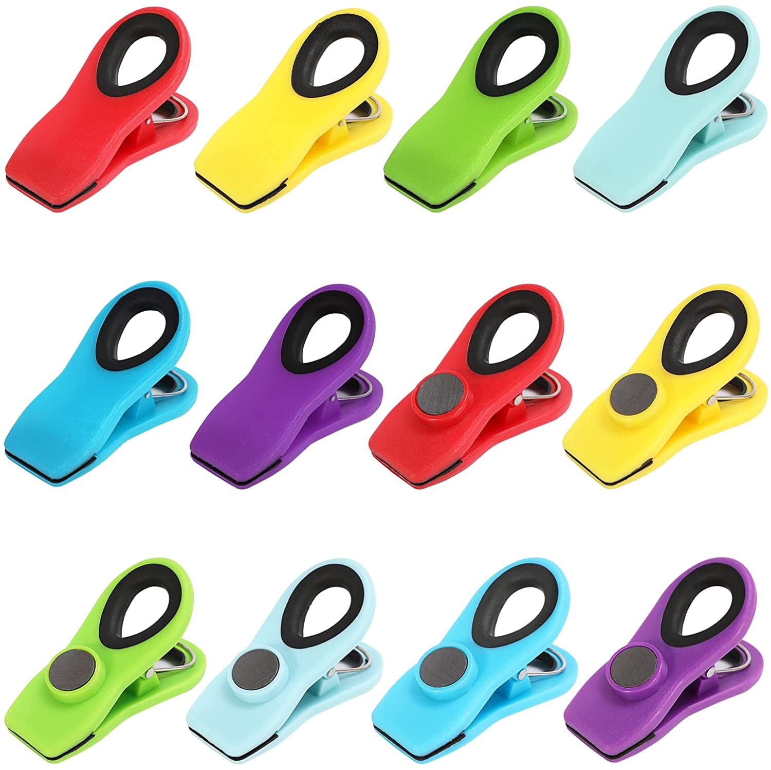 Bag Clips with Magnet, 12 Pack 6 Assorted Bright Colors Magnetic Chip Clips