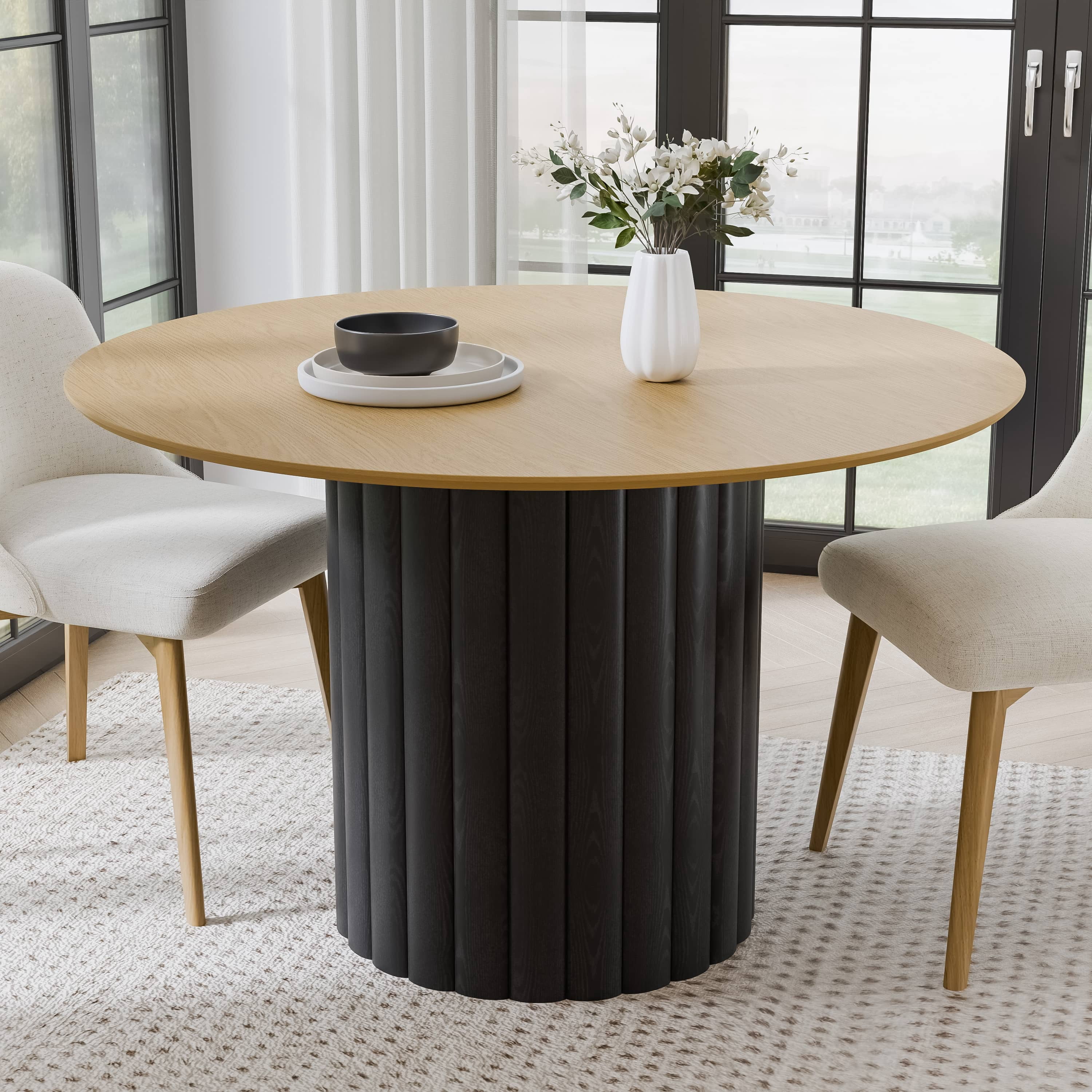 MAYEERTY 46" Rustic Dining Table Mid-Century Round Wood Kitchen Table for 4 People, Dining Room Living Room