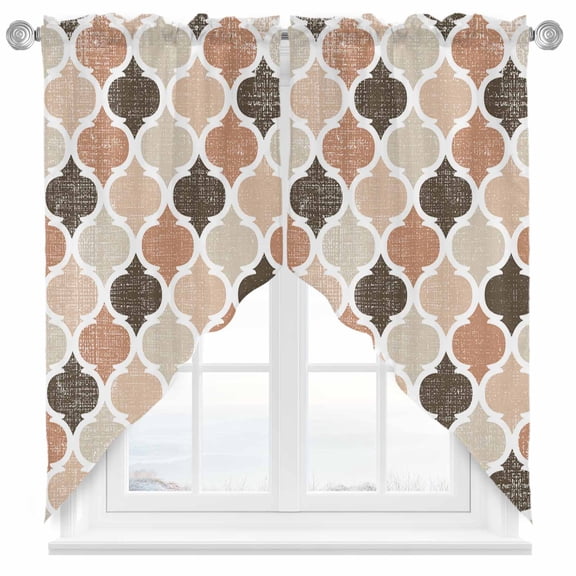 Moroccan Swag Valances for Windows 2 Pack Khaki Brown Geometric Retro Swag Kitchen Curtains 36 Inches Long Rod Pocket Short Window Treatment for Kitchen Bathroom 28"x36"