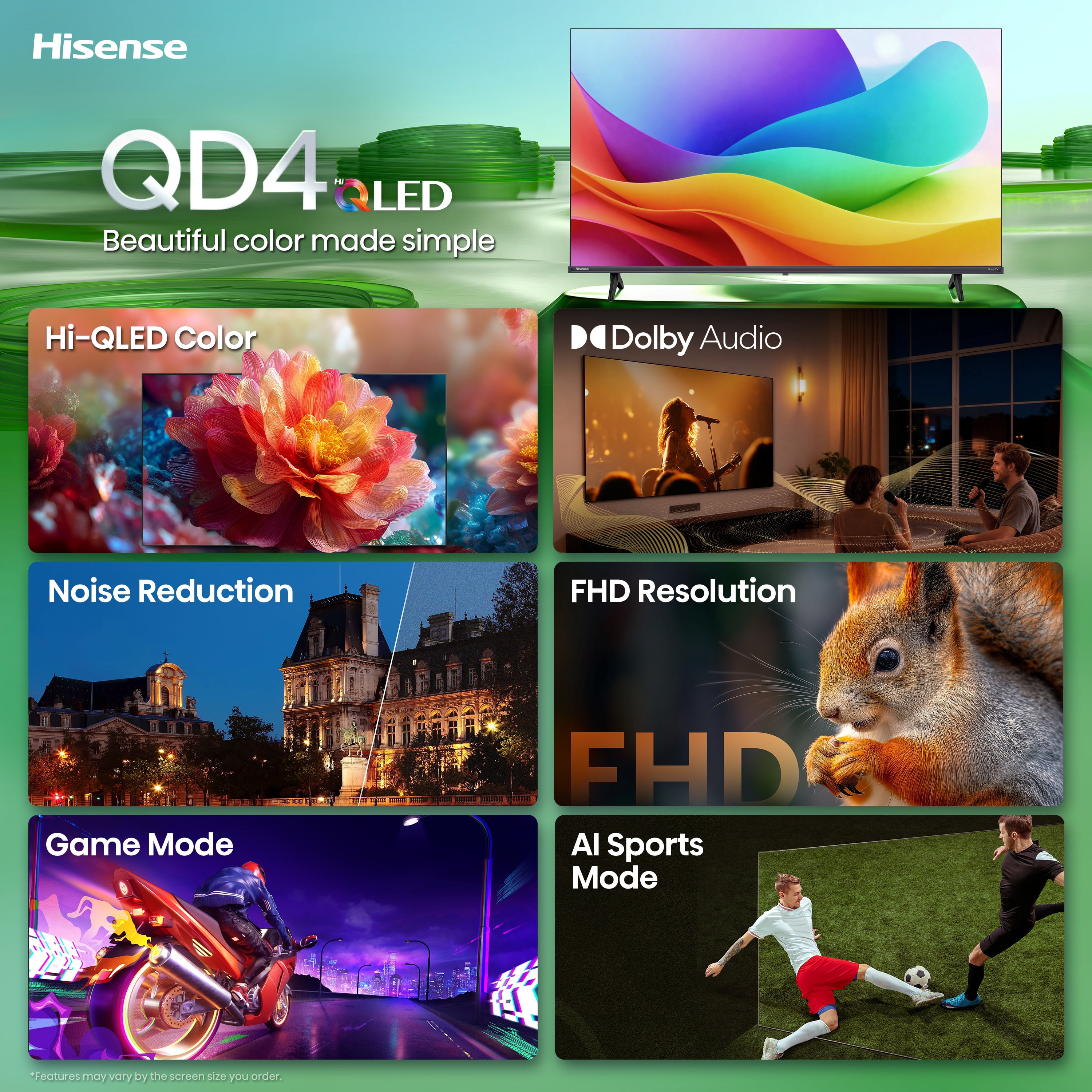 Hisense 43" Class QD40R Series Hi-QLED FHD Smart Roku TV (43QD40R, 2026 Model) - Hi - QLED Color, Dolby Audio, Full Array LED, Slim Bezel Design, Noise Reduction, Game Mode, Roku OS