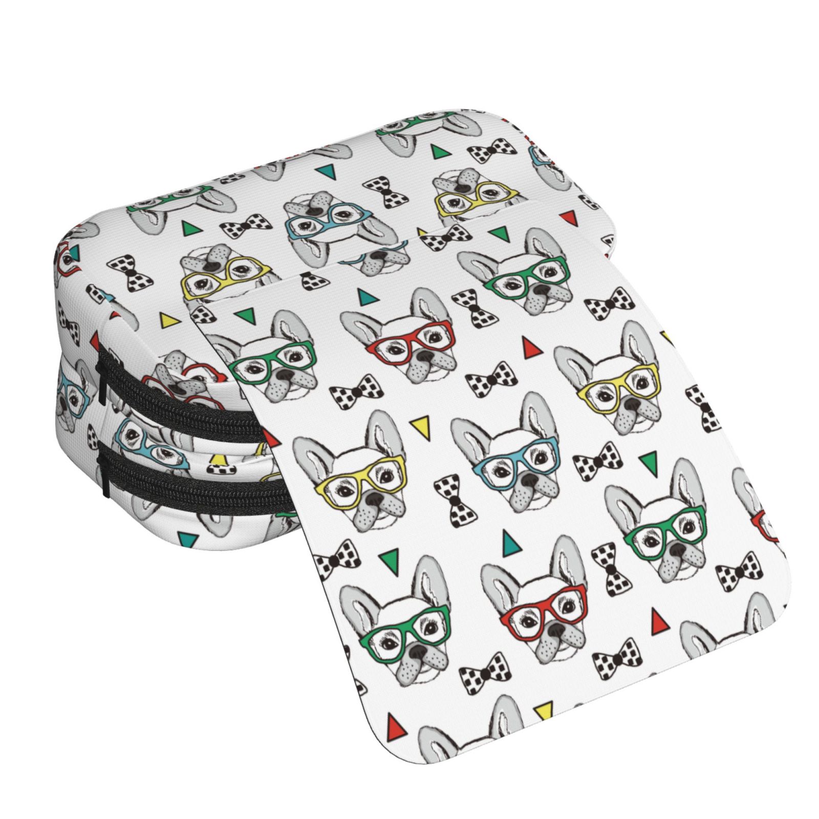 Rateoe Cute French Bulldog Pattern Double Clamshell Pen Case, Storage Organizer with Two Zipper Compartments– Holds Up to 50 Pencils & Pens