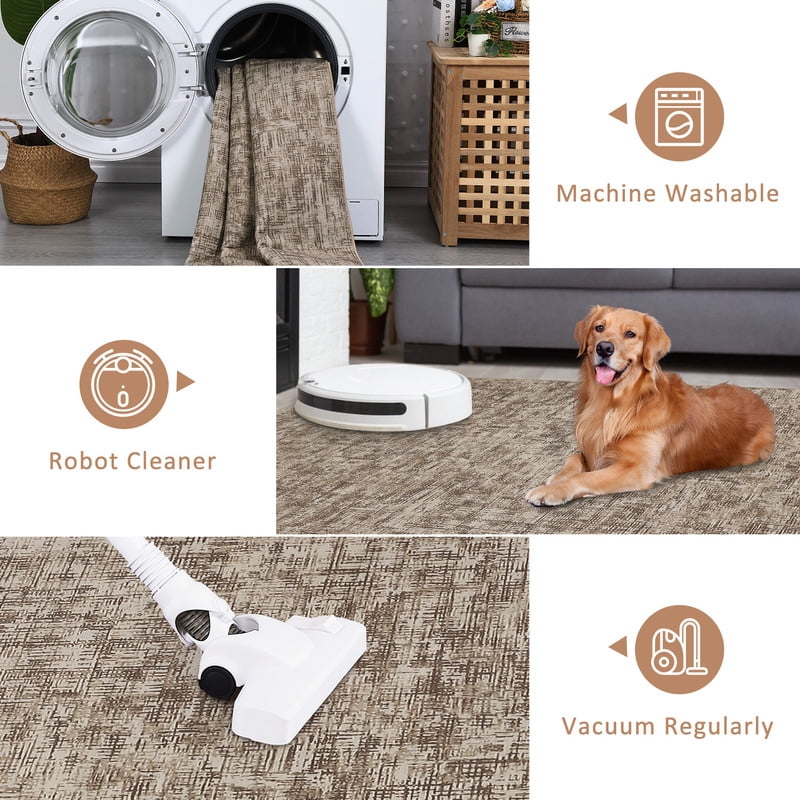 Washable Rug 10x13 for Living Room Modern Abstract Area Rug Non-Slip Large Contemporary Bedroom Carpet Aesthetic Accent Floor Carpet Foldable Solid Carpet for Home, Brown