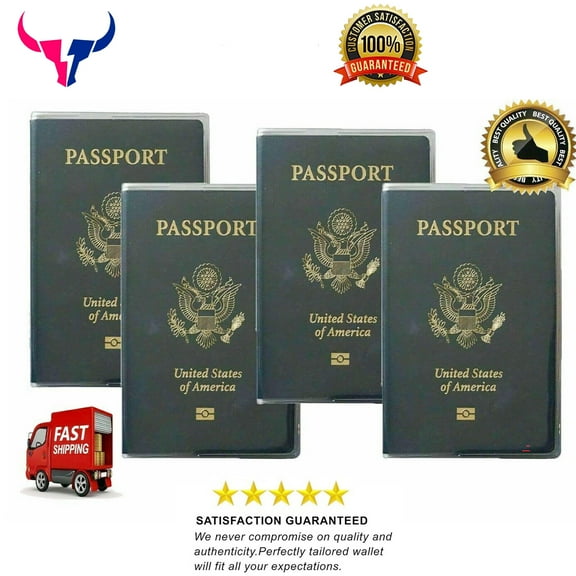 Set of 4 Heavy Duty Clear Vinyl Plastic Passport Cover Holder Travel Made in USA
