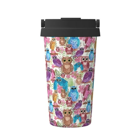 

Pofeuu Watercolor Owl Print Coffee Mug Iced Coffee Tumbler Cup Double Wall Vacuum Leak-Proof Thermos Mug CoffeeThermos Travel Mug