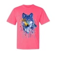 thumbnail image 1 of Wild Bobby, Wolf Painting Splatter, Animal Lover, Garment-Dyed Washed Look Short Sleeve T-Shirt, Neon Pink, X-Large, 1 of 3